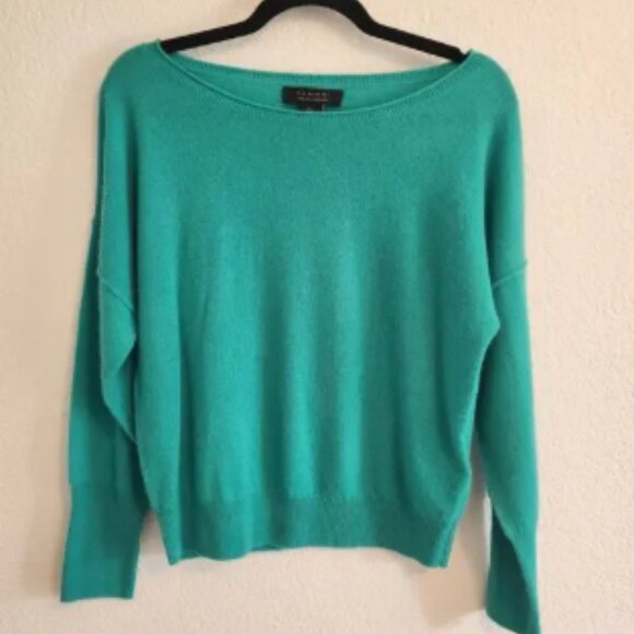 Tahari Women's Size S 100% 2-Ply Cashmere Teal Oversized Long Sleeve Sweater New - Picture 1 of 3